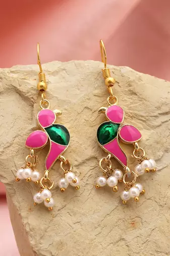 Pink color meenakari earrings