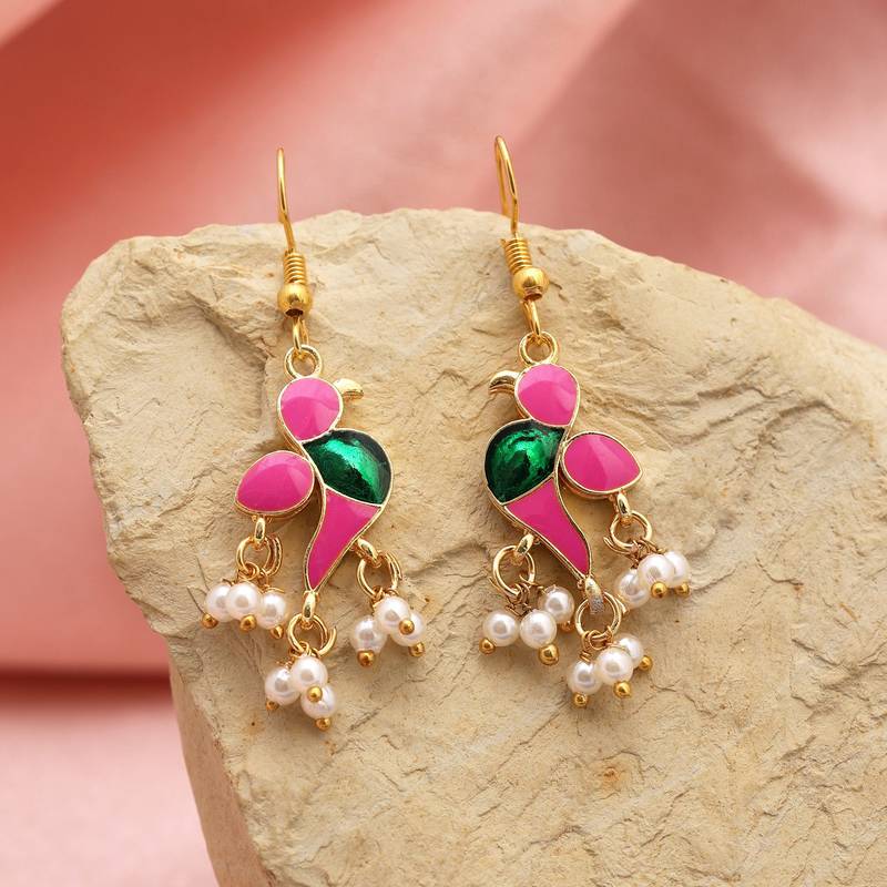 Pink color meenakari earrings