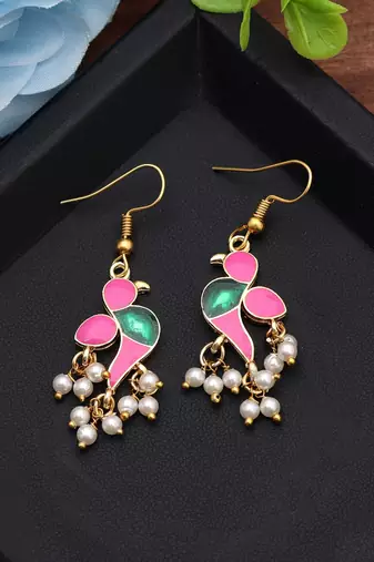 Pink color meenakari earrings