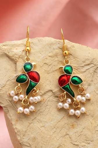 Green color meenakari earrings