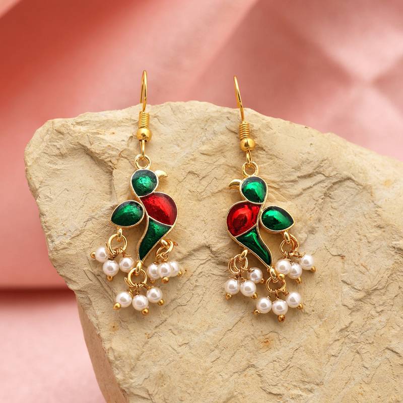 Green color meenakari earrings