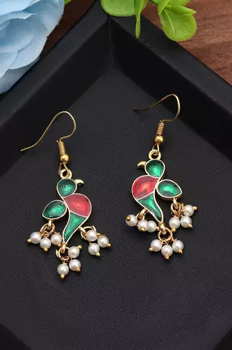 Green color meenakari earrings