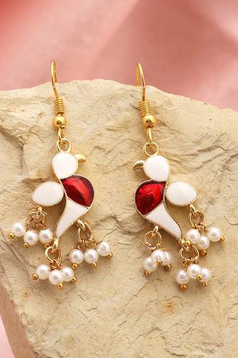 White color meenakari earrings