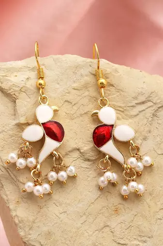 White color meenakari earrings