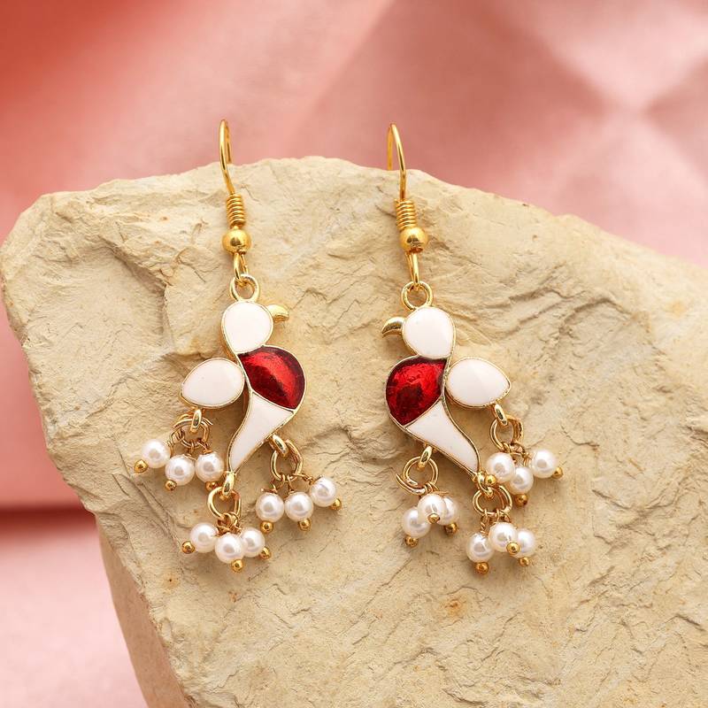 White color meenakari earrings