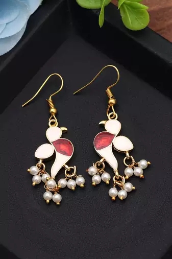 White color meenakari earrings