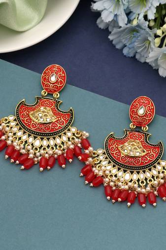 Red color mint meena earrings