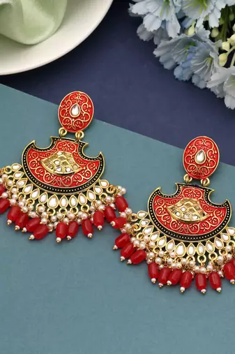 Red color mint meena earrings
