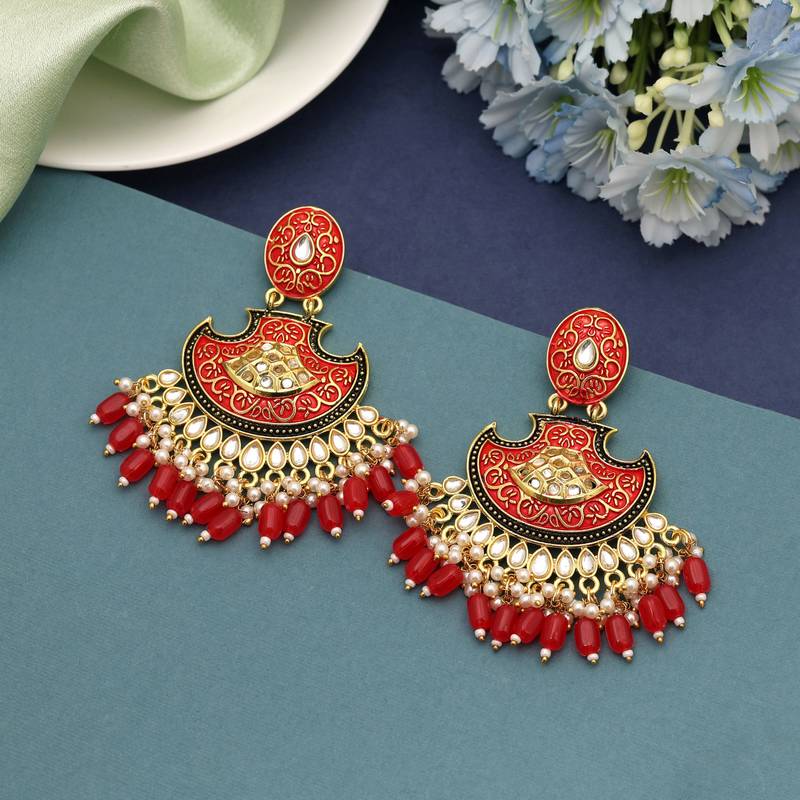 Red color mint meena earrings