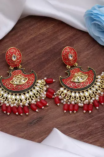 Red color mint meena earrings