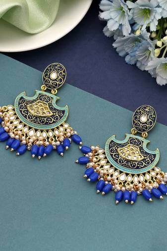 Blue color mint meena earrings