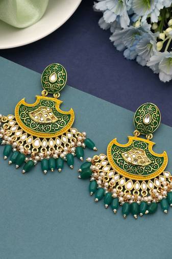 Green color mint meena earrings