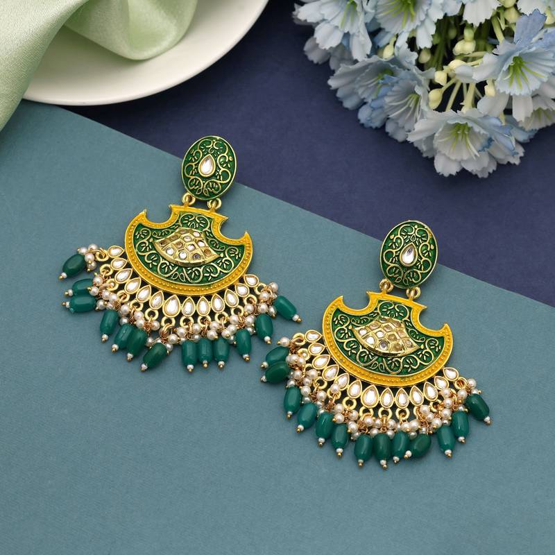 Green color mint meena earrings