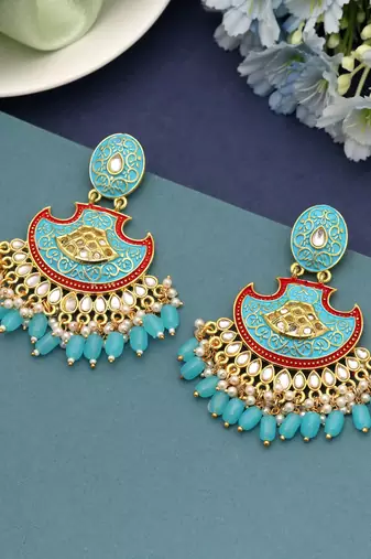 Firozi color mint meena earrings