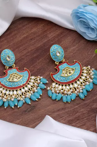 Firozi color mint meena earrings