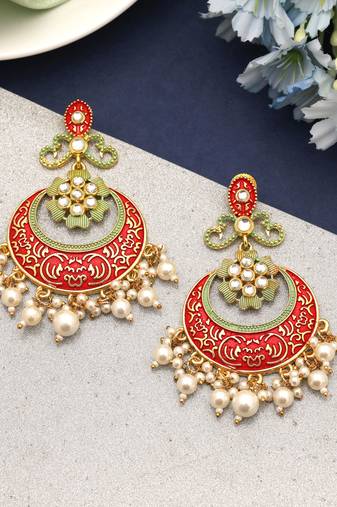 Red color mint meena earrings