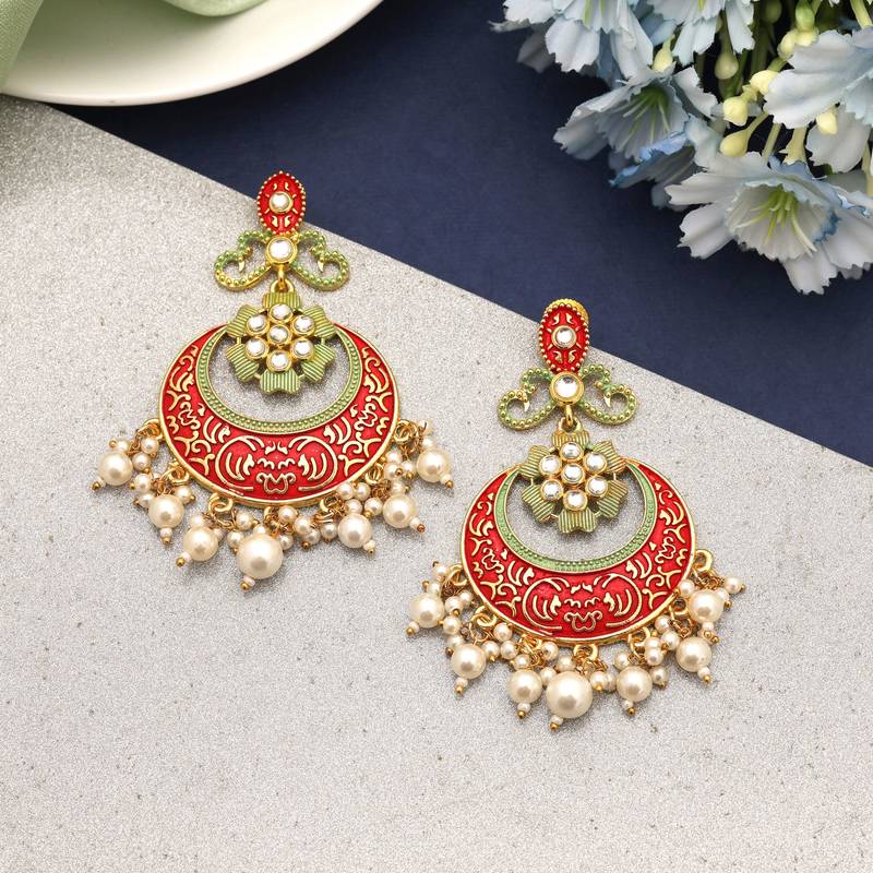 Red color mint meena earrings
