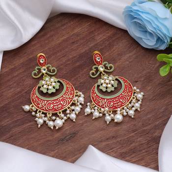 Red color mint meena earrings 2