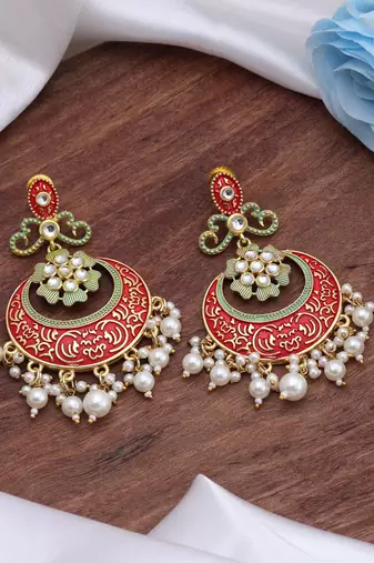 Red color mint meena earrings