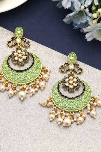 Parrot green color mint meena earrings