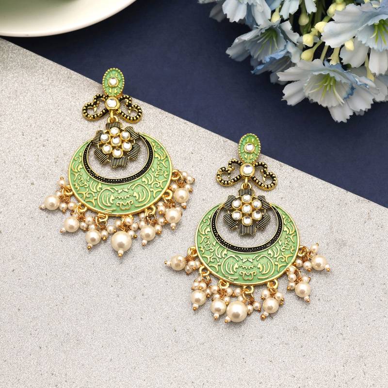 Parrot green color mint meena earrings