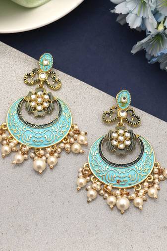 Firozi color mint meena earrings