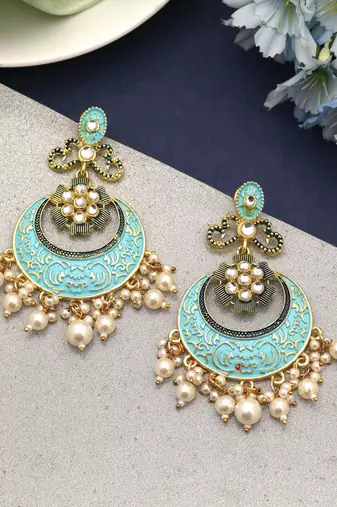 Firozi color mint meena earrings