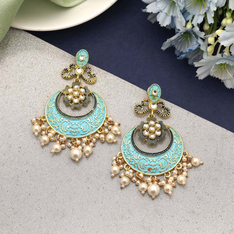 Firozi color mint meena earrings