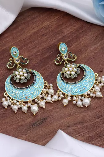 Firozi color mint meena earrings