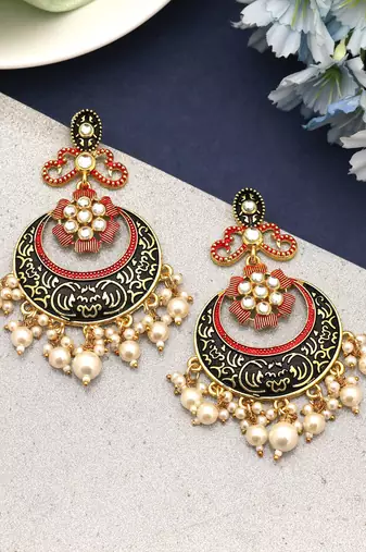 Black color mint meena earrings
