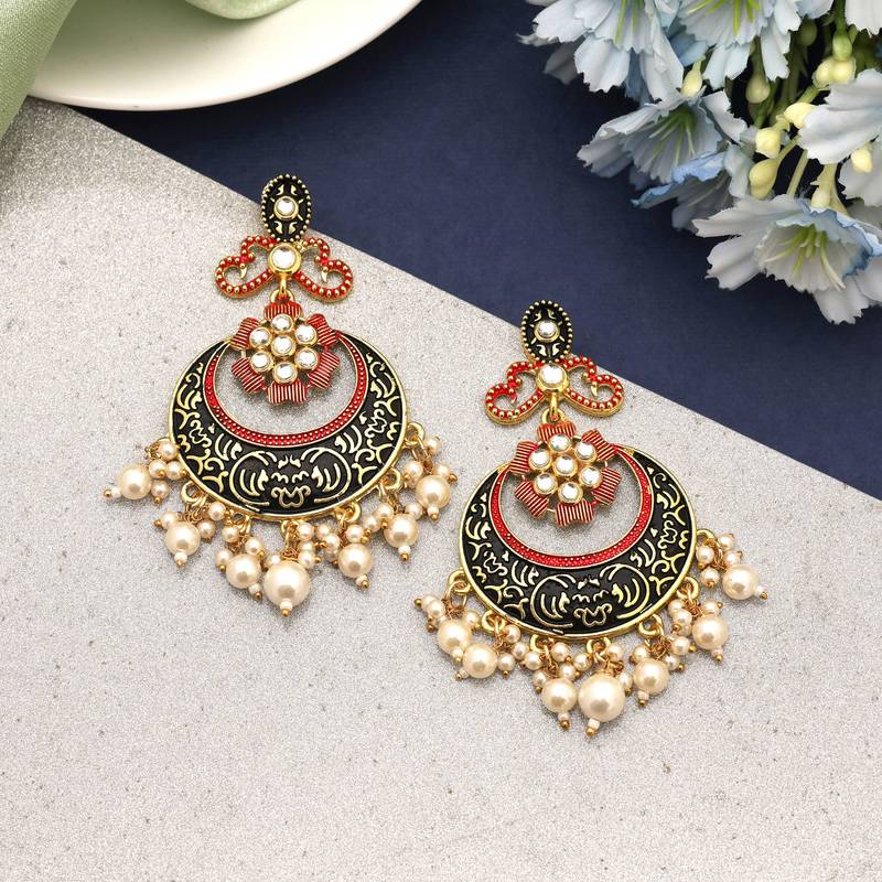 Black color mint meena earrings
