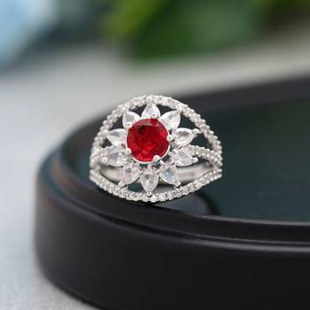 Red color american diamond ring 1