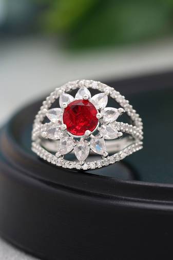 Red color american diamond ring