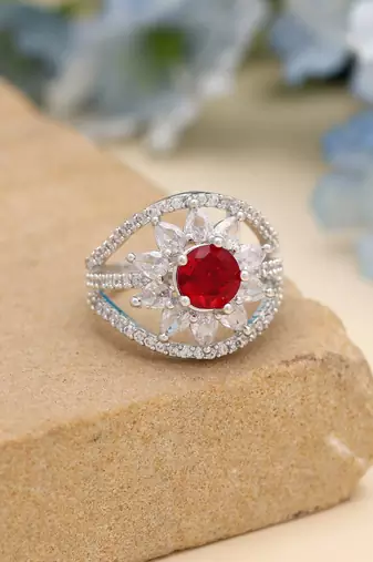 Red color american diamond ring