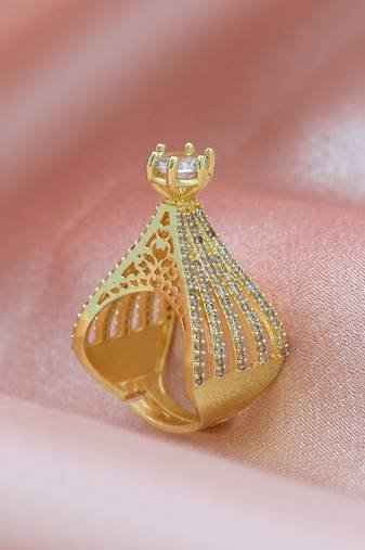 Gold color american diamond ring