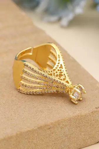 Gold color american diamond ring