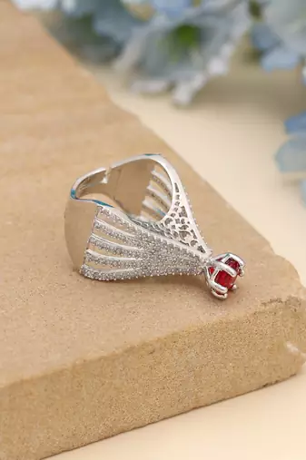 Red color american diamond ring
