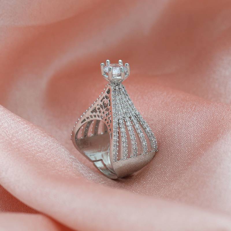 Silver color american diamond ring