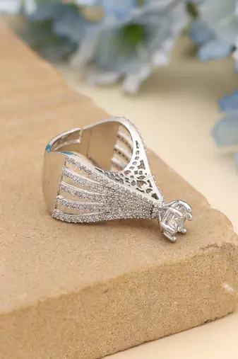 Silver color american diamond ring