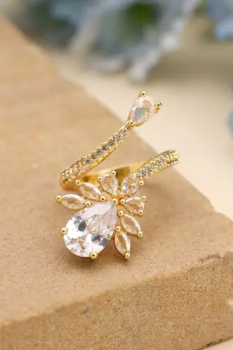 Gold color american diamond ring