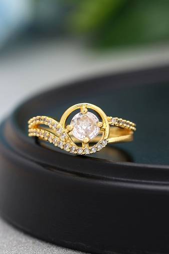 Gold color american diamond ring