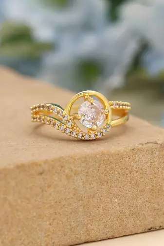 Gold color american diamond ring