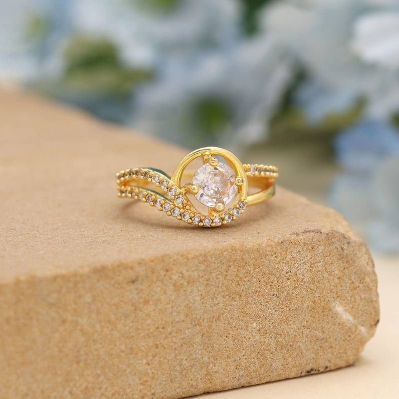 Gold color american diamond ring