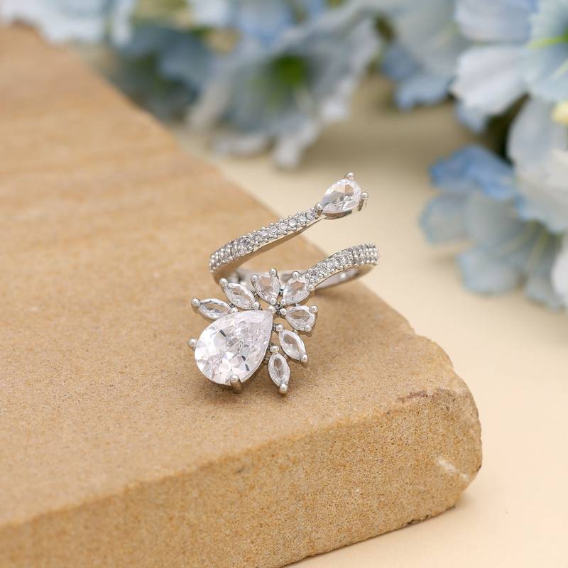 Silver color american diamond ring