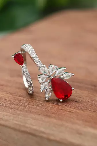 Red color american diamond ring