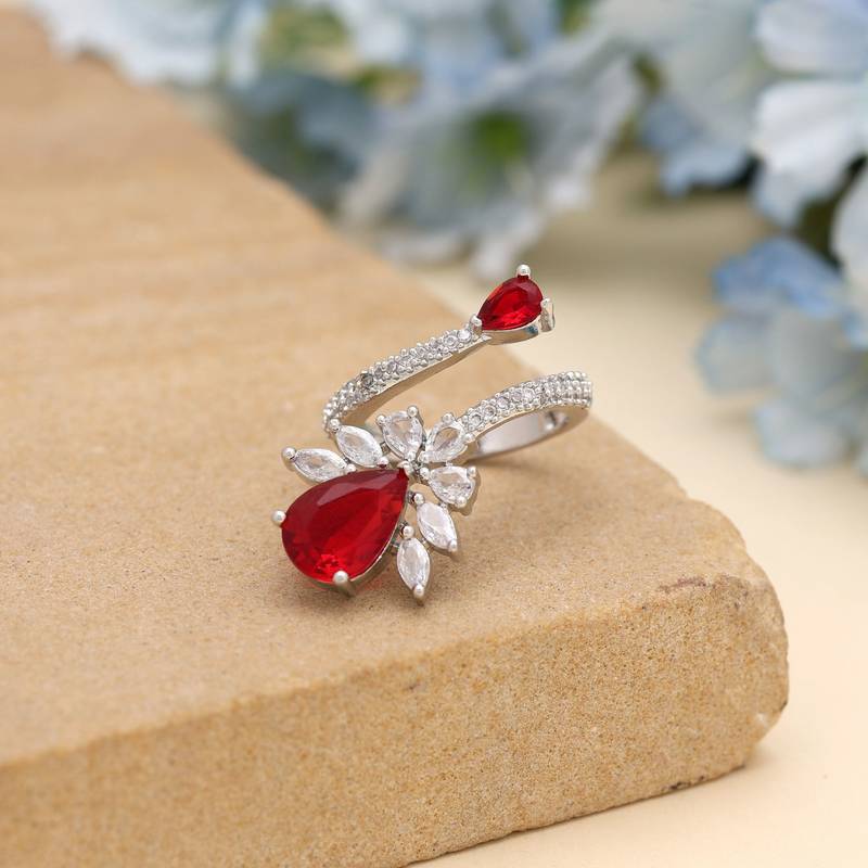 Red color american diamond ring