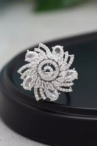 Silver color american diamond ring