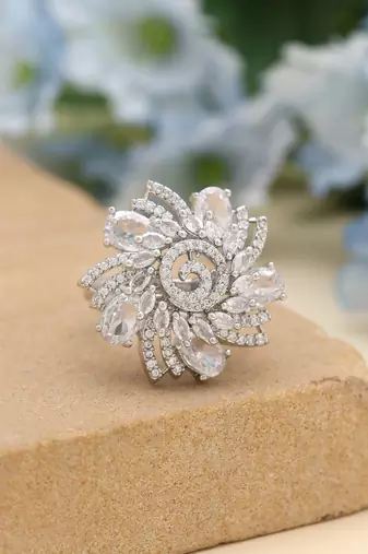 Silver color american diamond ring