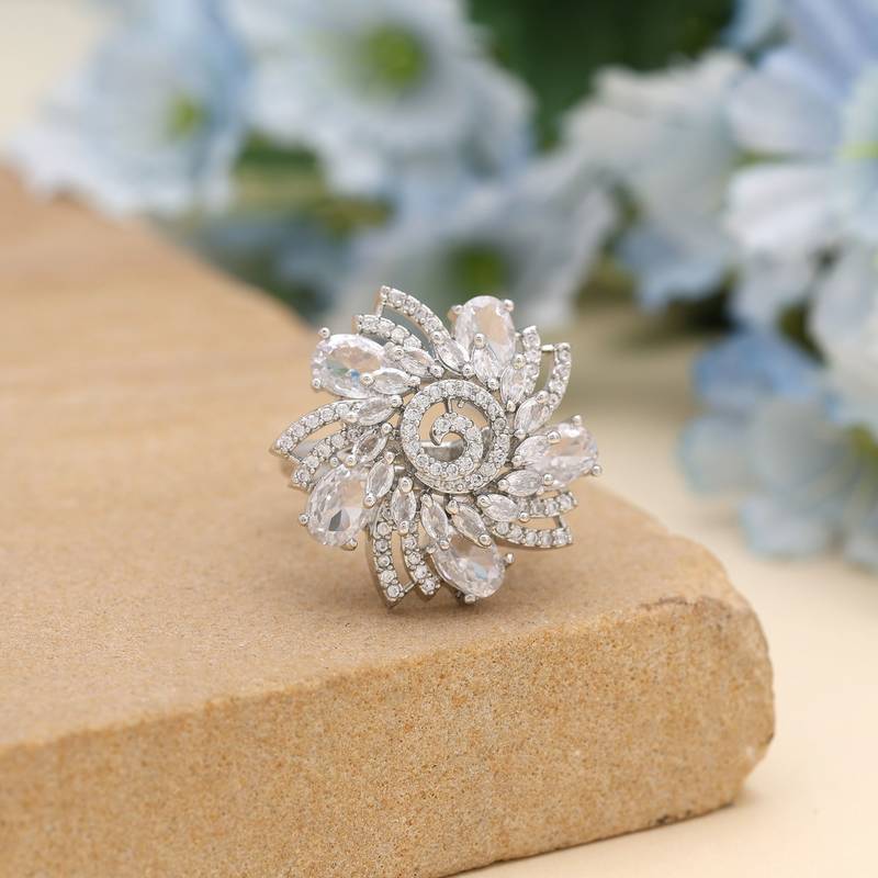 Silver color american diamond ring