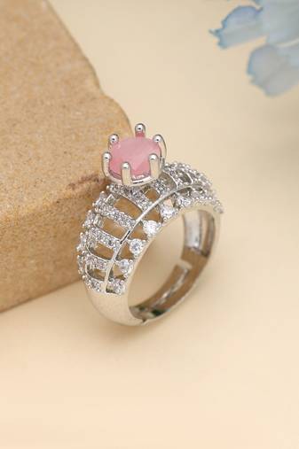 Pink color american diamond ring